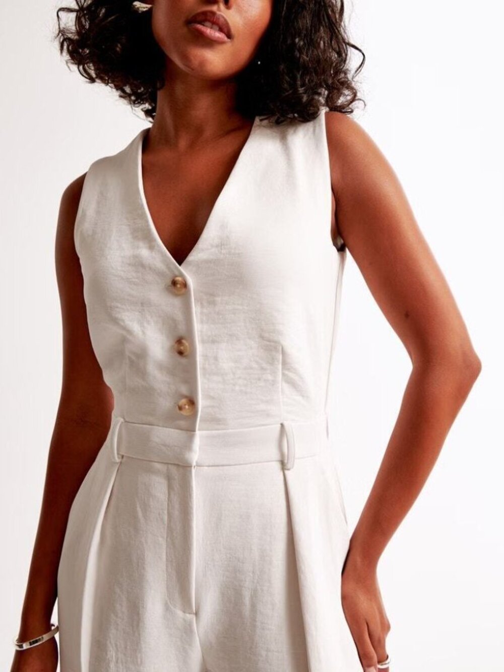Abercrombie & Fitch The A&F Mara Vest Jumpsuit Cream Size XXSP - Picture 2 of 2